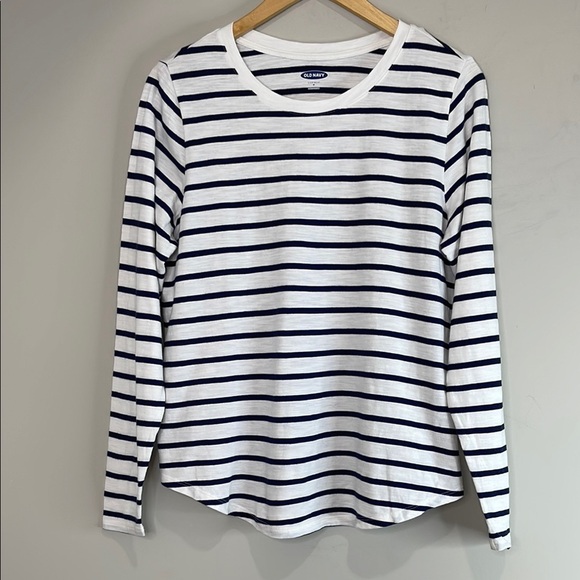 Old Navy EveryWear Striped Slub Knit Long Sleeve Tee Navy Blue White Nautical M - Picture 2 of 9